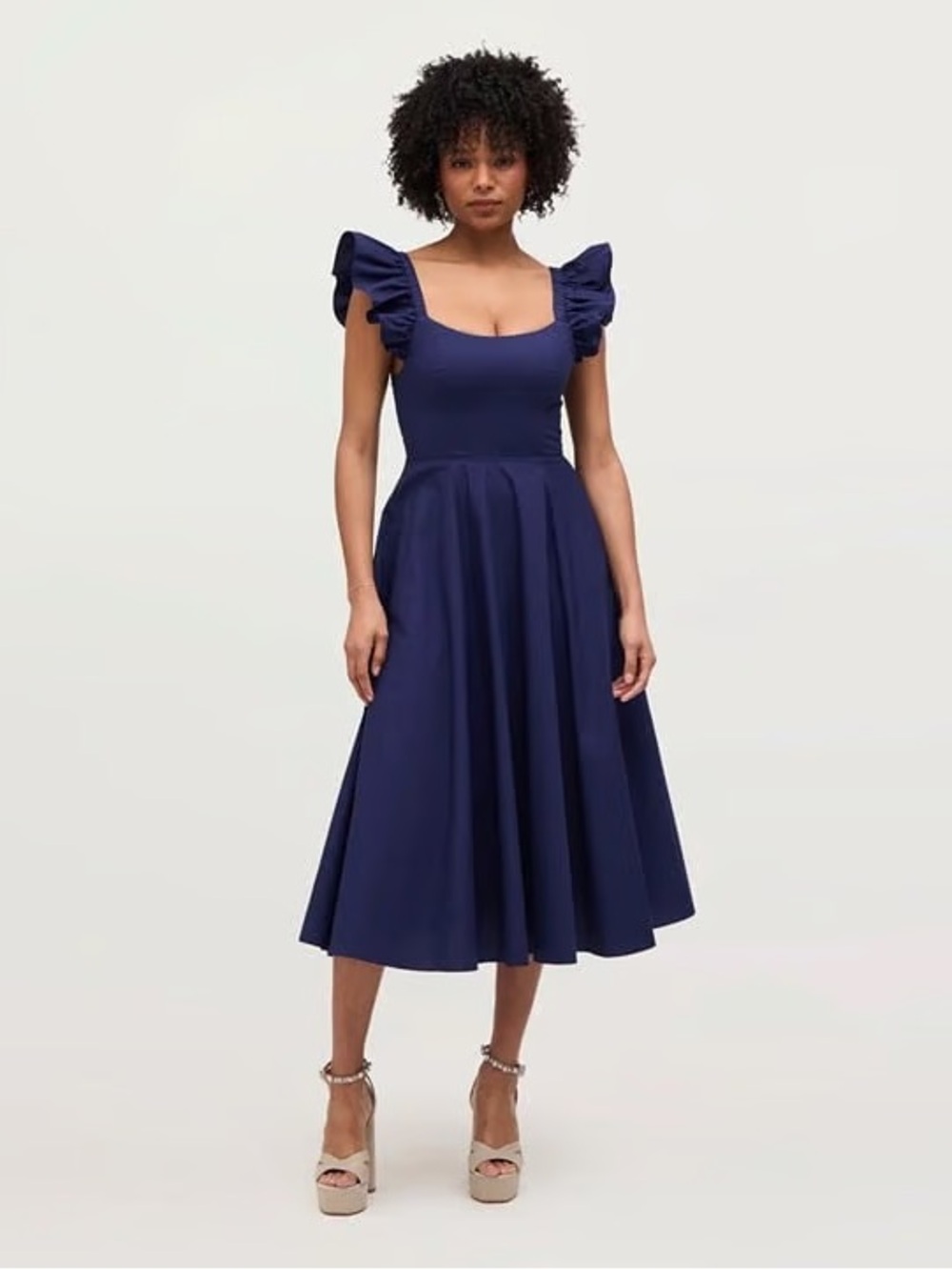 Hill house Navy Ruffle Sleeve Daphne Midi Dress